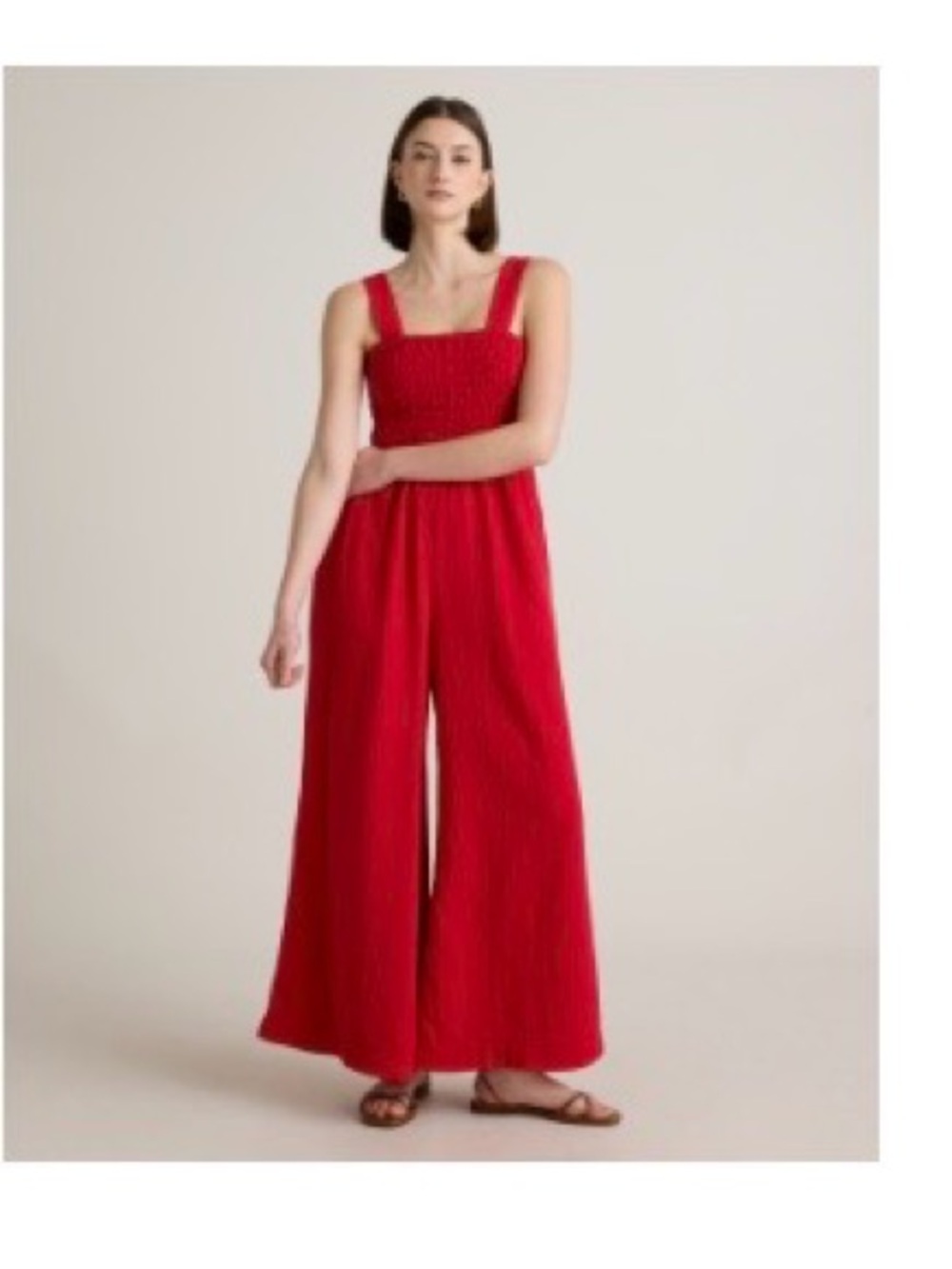 Quince Organic Cotton Gauze Smocked Wide Leg Jumpsuit – Wild Cherry XS (NWT)